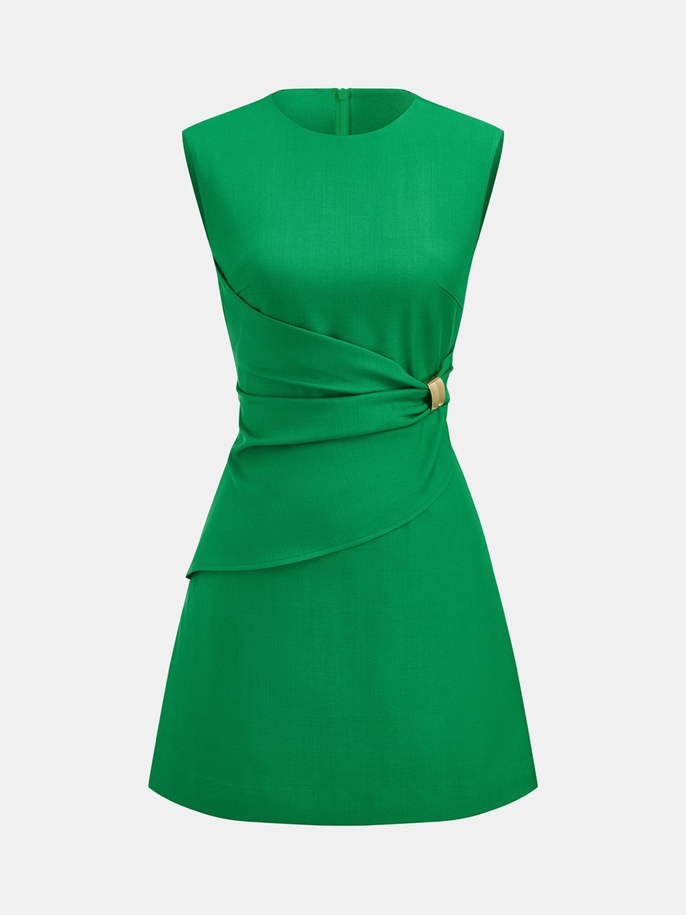 Commense Green Sleeveless Draped Waist Mini Dress